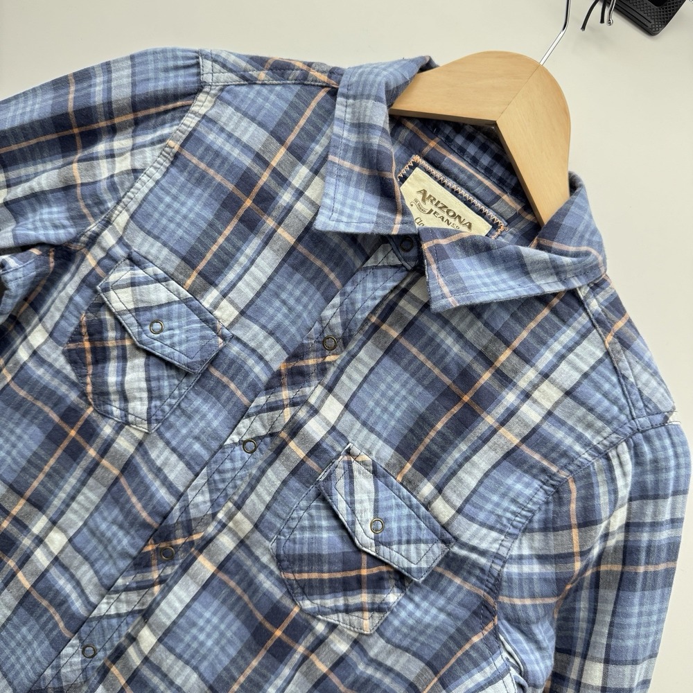 Arizona Jean Co Shirt Small NWT Blue Plaid Double Sided Gingham Mens Classic Fit